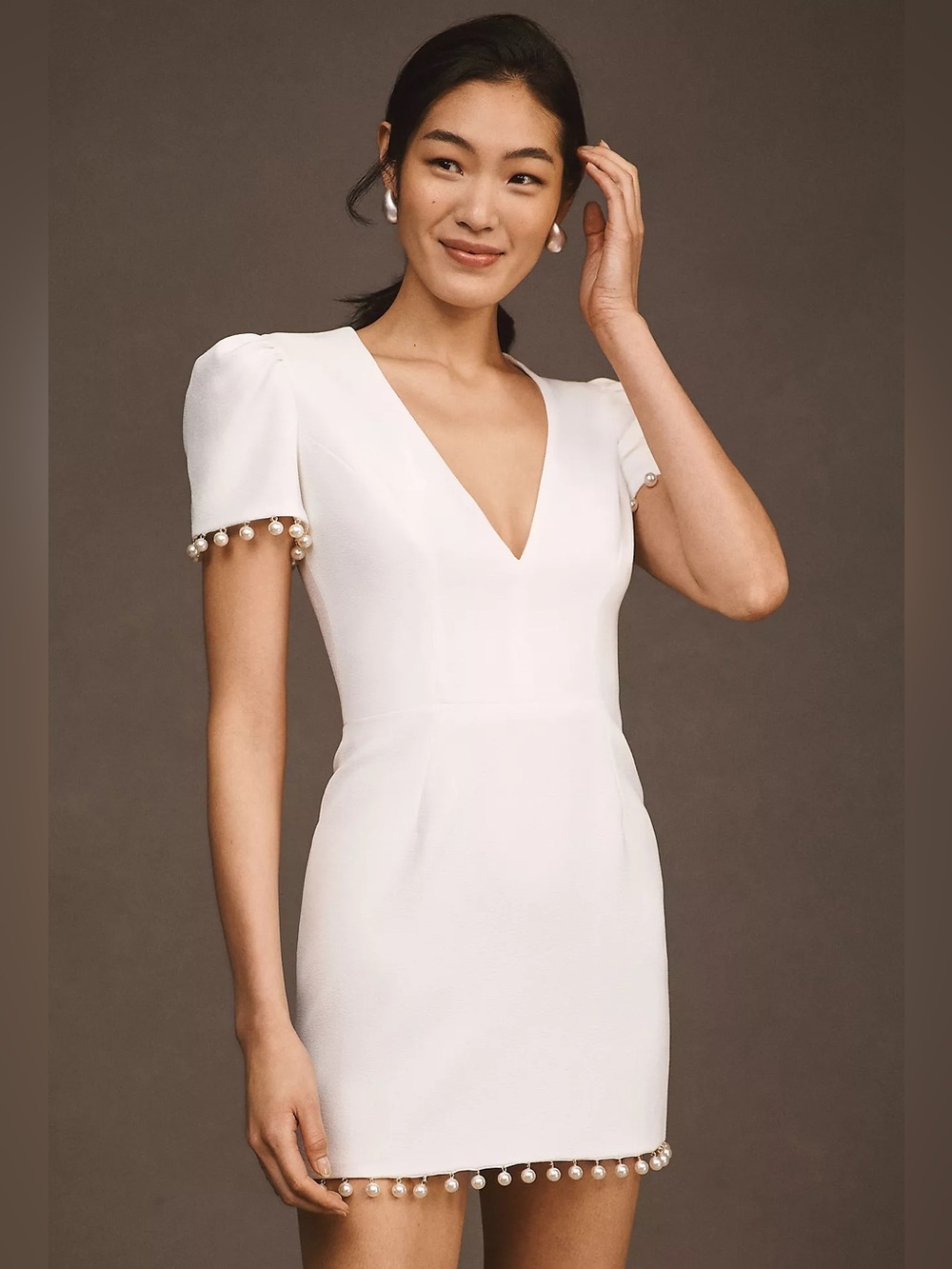 Helsi Estelle White Pearl Trim V-Neck Cap Sleeve Bridal Wedding Mini Dress XL